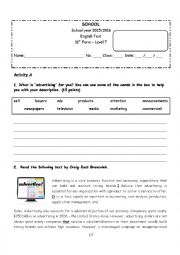 English Worksheet: The Power of Advertising - 11th grade test