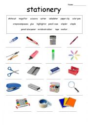 English Worksheet: My Stationery 