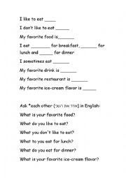 English Worksheet: Food