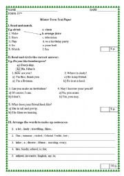 English Worksheet: Winter Term Test Paper, 4 form