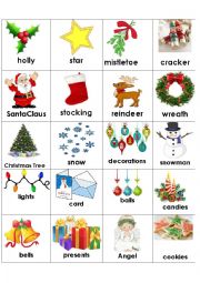 English Worksheet: Christmas Vocabulary Memory Game