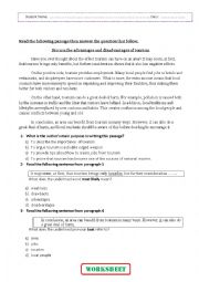 English Worksheet: Discuss the advantages and disadvantages of tourism