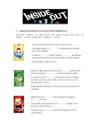 English Worksheet: Inside Out Pixar Movie