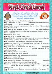 English Worksheet: First Conditional - dialogue + video with grammar presentation 