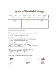 English Worksheet: What a wonderful world listening activity