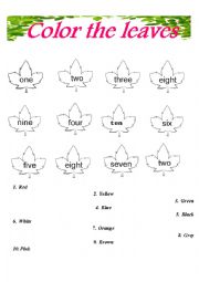 English Worksheet: COLOR THE LEAVES