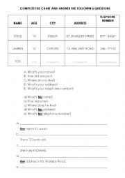 English Worksheet: Whats you address?