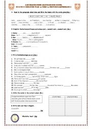 English Worksheet: test for elementary classes written exam