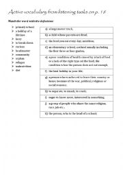 English Worksheet: Active vocabulary worksheet for p. 18 English File Intermediate 3rd edition 