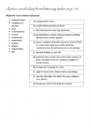 Active vocabulary worksheet for p. 18 English File Intermediate 3rd edition 