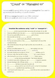 English Worksheet: COULD or MANAGED TO