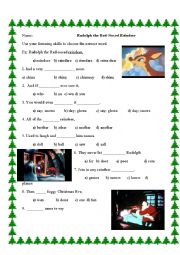 English Worksheet: Rudolph the Red Nosed Reindeer Lyrics Listening Activity