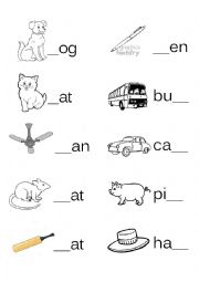 English Worksheet: Fill in the missing letter - 3 letter words