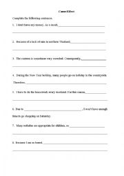 English Worksheet: Introducing Cause and Effect 