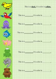 English Worksheet: Learning Colors and Animal Names