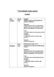 English Worksheet: Weekly Lesson plan g8