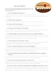 English Worksheet: Mars One Webquest