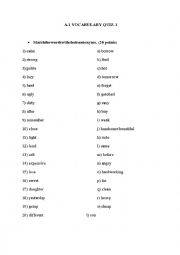 English Worksheet: vocabulary quiz for a1 classes