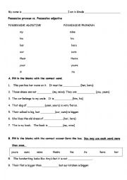 English Worksheet: possessive adjective and possessive pronoun