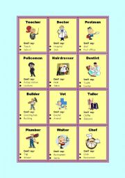 English Worksheet: Taboo cards - Jobs and Occupations 