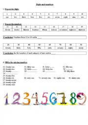 English Worksheet: Digits and numbers