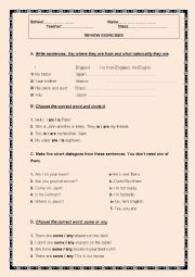 English Worksheet: Review exercises 