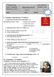 English Worksheet: mid-term test 3