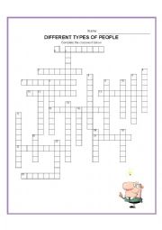 English Worksheet: CROSSWORD - TYPES OF PEOPLE