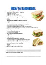 English Worksheet: History of sandwiches