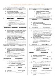 English Worksheet: Vocabulary Quiz for TEOG  (Units 4 and 5) [part 1]