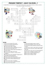 English Worksheet: CROSSWORD - Present Perfect - Have you ever ...?