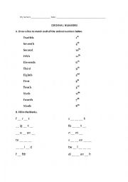 English Worksheet: Ordinal numbers