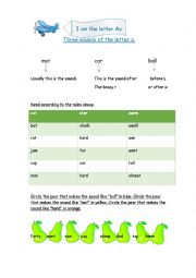 English Worksheet: The letter A - three sounds