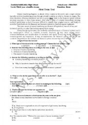 English Worksheet: test for bac classes