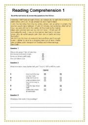 English Worksheet: Reading Comprehension 1