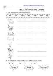 English Worksheet: OldMcDonald had a farm - SONG