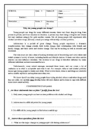 English Worksheet: test reading comprehension and language