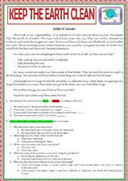 English Worksheet: KEEP THE EARTH CLEAN - ENVIRONMENT TEST B