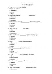 English Worksheet: Vocabulary Quiz