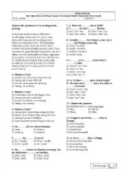 English Worksheet: 11th Grade A2.2 Level First Term Exam Sample