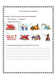 English Worksheet: Basic listening comp New Years resolutions