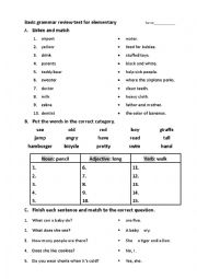 basic grammar test for elementary