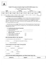 English Worksheet: 10th grade A1.2