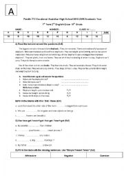 English Worksheet: 10th grade A1.2
