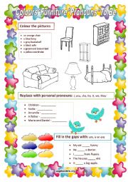 Colours / Furniture / Personal Pronouns / To Be (variant 2)