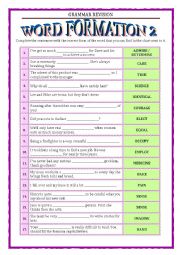 English Worksheet: GRAMMAR REVISION - WORDBUILDING 2