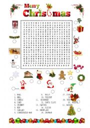 English Worksheet: Christmas match and wordsearch