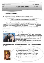 English Worksheet: full term test n1