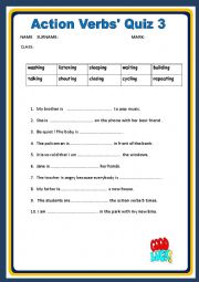 English Worksheet: Action Verbs Quiz 3