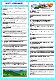 English Worksheet: Mixed rephrasing + key